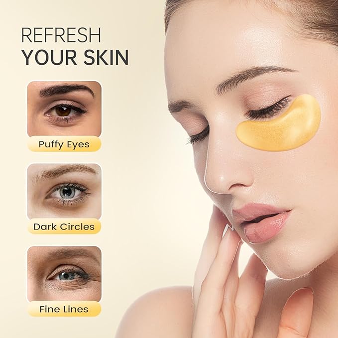 REDANHA 30 Pairs 24K Gold Under Eye Patches Face Masks Dark Circles Puffy Eye Bags Collagen Skincare Spa Trip Eye Mask Gift