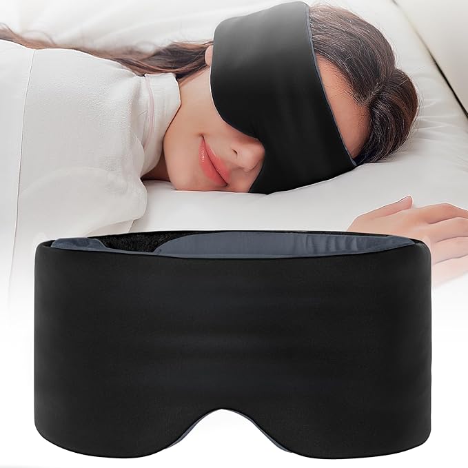 SARISUN Sleep Mask, Eye Masks for Sleep, Dual-Side Blackout Eye Covers for Side Sleeper, No Velcro Wide Strap, Adjustable Band, Pressure-Free, Wrapped Around, for Women/Men/Nap/Travel/Yoga - Black