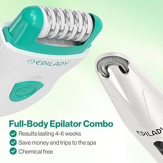 Epilady Face & Body Hair Removal Device Bundle | Speed Corded Epilator + Esthetic Facial Hair Removal for Women | Epilator for Women Legs, Arms, Underarms, Face, Bikini (Green)