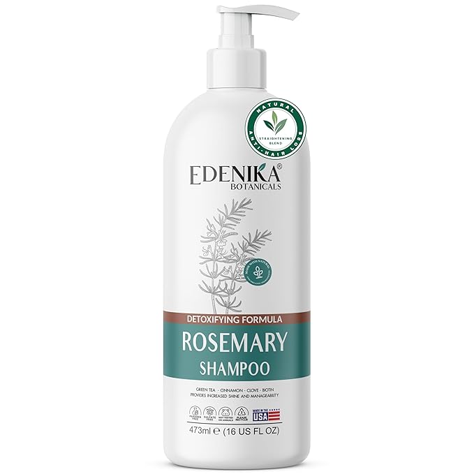 Edenika Botanicals Rosemary Oil Shampoo with Biotin for Thinning Hair & Anti-Hair Loss, Strengthening Botanical Formula, Women & Men, Sulfate-Free, Organic, 16 fl oz