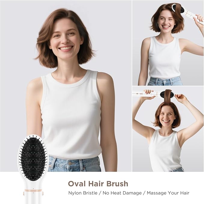 6-in-1 Hair Dryer Brush, 110,000 RPM High Speed Hair Dryer with Air Straightener, 28mm AUTO Curlers, IG INGLAM MegaAIR 2.0 Multi-Styler Set Volumizing and Shape, White