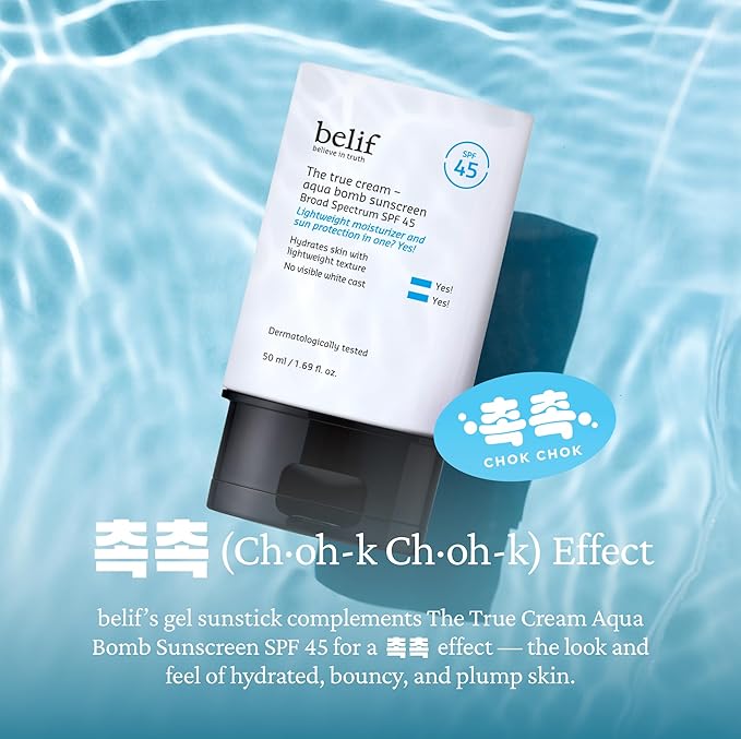 belif Aqua Bomb SPF 45 Hydrating Niacinamide Sunscreen (1.69 fl. oz) - The True Cream PA++++, Daily Broad Spectrum, No White Cast, Weightless & Invisible, Non-Greasy, Korean Skincare | Hydrating, Niacinamide, The True Cream, PA++++, Daily Broad Spectru...