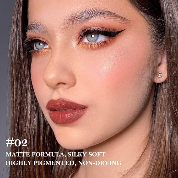 JUAAZIN Smokey Topaz Gradient Matte Lip Liner Pencil Crayon for Women - Waterproof Smudge-Proof Kissproof Long-Wear Lip Pencil, Flawless Contour Ombre Effect Lip Crayon,Creamy Pigmented Lip Liner 02#