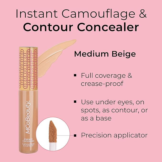 MCoBeauty - Instant Concealer Camouflage and Contour - Full Coverage Cream Formula - Medium Beige Shade - Conceals, Highlights and Contours - Concealers & Neutralizing Makeup