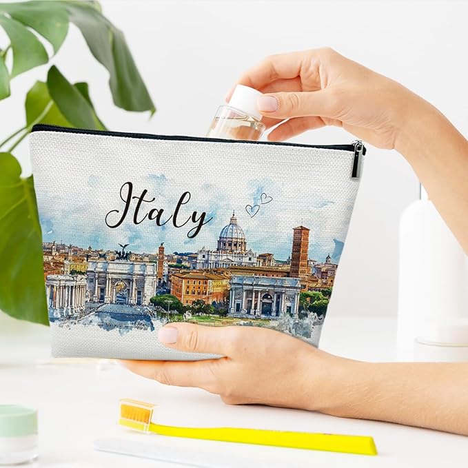 Ythuil Italy Travelling Gifts Makeup Bag, Italy Souvenir, Watercolor Cosmetic Bag for Purse, Trip Gifts for Traveller, Travelling Lovers, City Themed Organizer