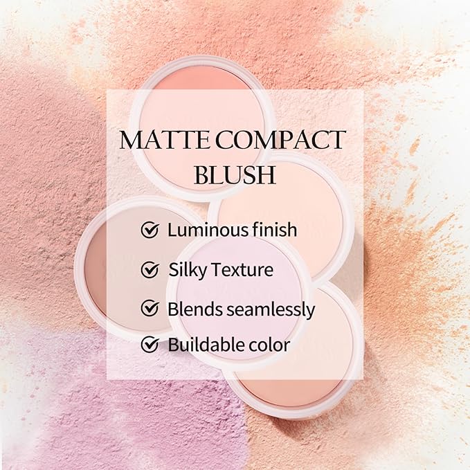 Boobeen Blush Compact for Face, Matte Baked Cream with Puff
