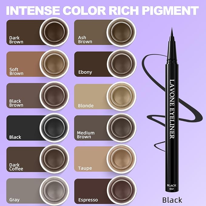 LAVONE Eyeliner Set - Waterproof Makeup Kit with Liquid Eye Liner Pencil, Gel Eyeliner and Angled Eye Liner Brush, Waterproof, Smudge Resistant, Long Lasting Formula - Medium Brown
