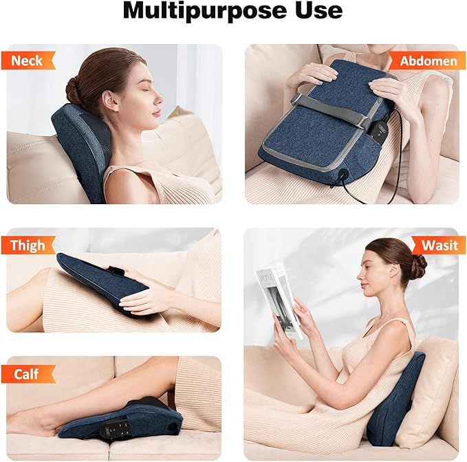 Boriwat Back Massager Neck Massager with Heat, Christmas Gifts for Men Women Mom Dad, Stress Relax at Home Office and Car (Blue-R7)