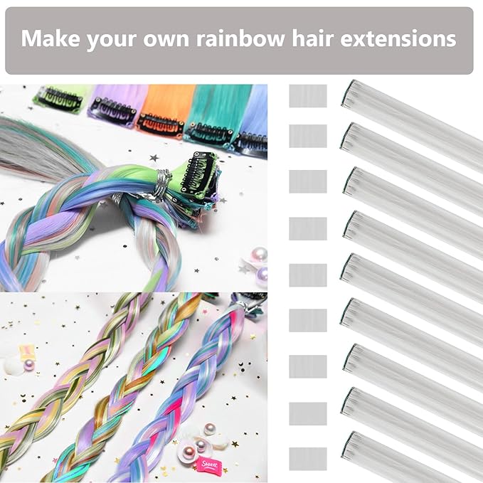 Colored Hair Extensions 14 PCS, 22 In Light Grey Clip in Hair Extensions Party Highlights, Colorful Long Straight Synthetic Hairpieces for Girls Women Kids Gift(Sliver Gray)