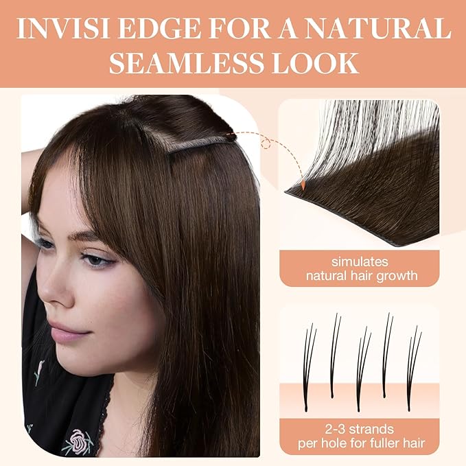 GOO GOO Invisi Edge Clip in Hair Extensions 16inch 110g 7Pcs Injected Seamless PU Clip in Hair Extensions, Virgin Real Human Hair, 4A Chocolate Brown