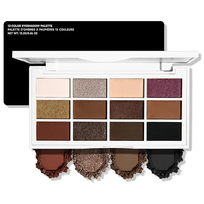 Erinde Brown Black Eyeshadow Palette, 12 Colors Matte Shimmer Beige Champagne Plum Purple Bronzer Brown Black Eye Shadow Palette, Highly Pigmented Long Lasting Waterproof Eyeshadow Pallete, 01