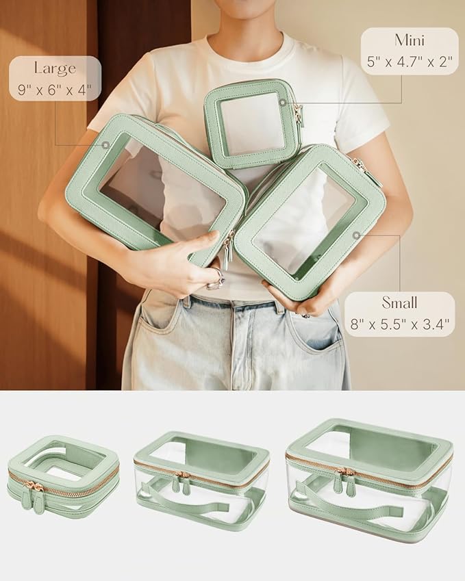 Oaque Clear Cosmetic Bag Set for Women Makeup Bag with Handle, 3 Pcs Travel Toiletry Bag Transparent Cosmetic Case Portable Make Up Organizer Bag for Essentials