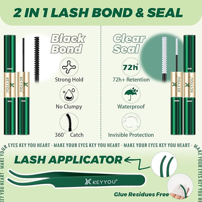 KEYYOU 3D Effect Lash Extension Kit - 280pcs D Curl 8-16MIX Eyelash Clusters with Lash Bond, Seal, Tweezers, Remover & Brush for Volume (Brown, Faux Mink, Adhesive Mount)