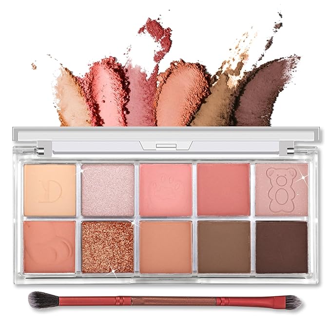 Erinde 10 Colors Eyeshadow Palette Makeup - Matte Shimmer Glitter Eye Shadow, Ultra-Blendable, High Pigmented, Naturing-Looking, Neutral Nude Eyeshadow Pallet with Professional Brush,17