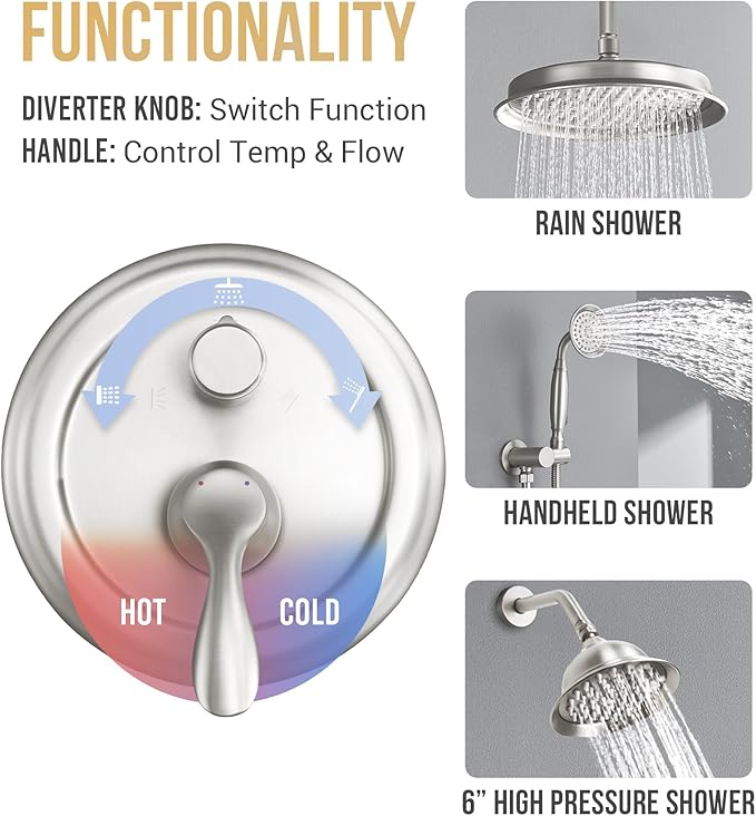 DASAN Antique Dual Shower Head Faucet Set, Dual Rain Shower Head System Complete Double Head Shower Fixture Combo