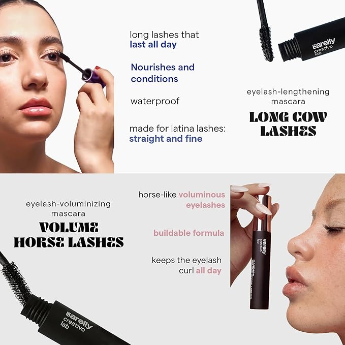 SARELLY Mascara Kit | Volume Horse Lashes + Long Cow Lashes | Waterproof, Volumizing & Lengthening | Vegan & Cruelty-Free