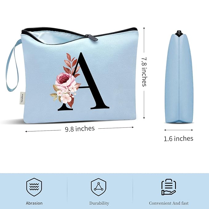 Vavabox A-Z Personalized Makeup Bag, Birthday Gifts for Women Mom, Gifts for Best Friend, Bride Bridesmaid Cosmetic bag (G, Blue)