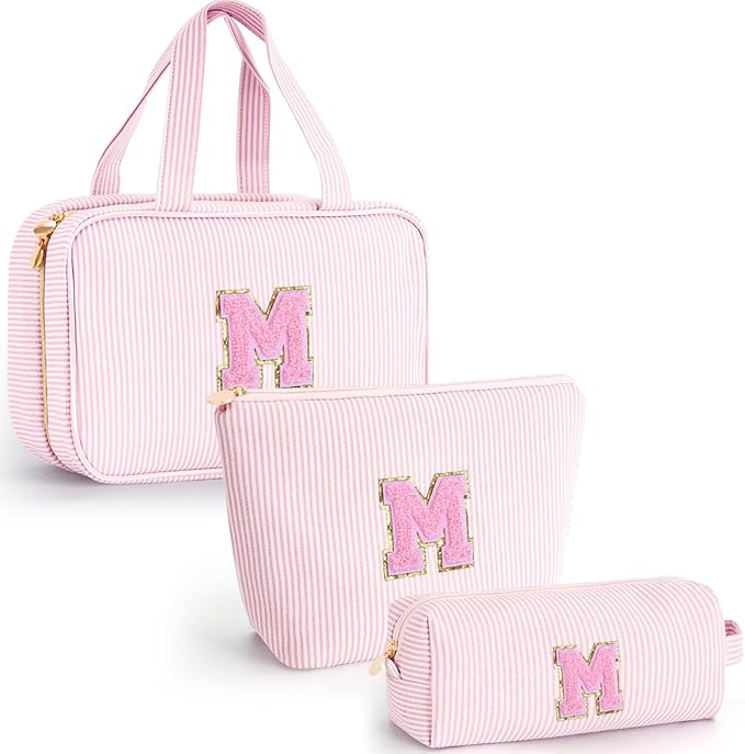 Fystdtote Valentines Day Gifts for Grandkids Stocking Stuffers for Teen Girls Mom Gifts Initial Toiletry Makeup Bag Birthday Gift Travel Cosmetic Bags Travel Essentials - Pink M