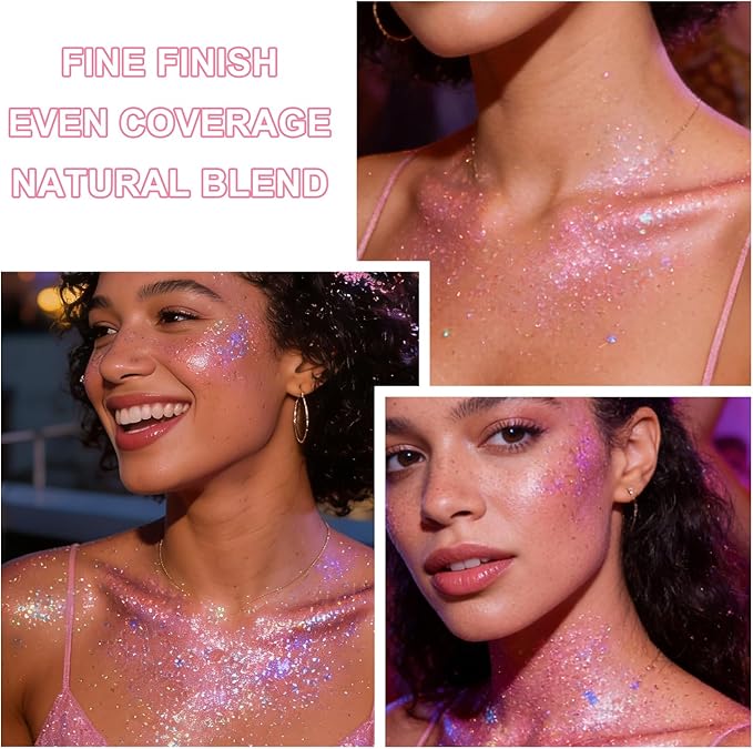 Roll-on Holographic Body Glitter Gel for Face and Hair, Chameleon Color Changing Glitter Gel Under Light, Chunky Mermaid Sequins Festival Party Rave Accessories (Pink)