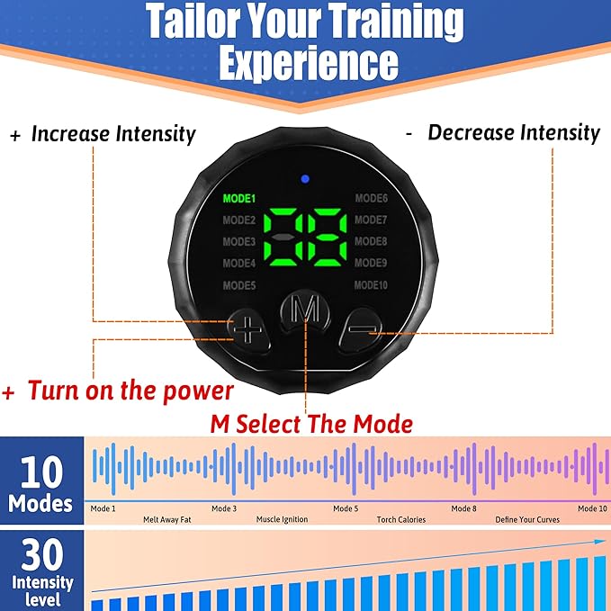 Electronic Muscle Stimulator, Abs Stimulator Muscle Toner, Ab Machine Trainer for All Body, Rechargeble for Fitness Strength Training Workout Equipment for Men and Women(Waist + Arms)