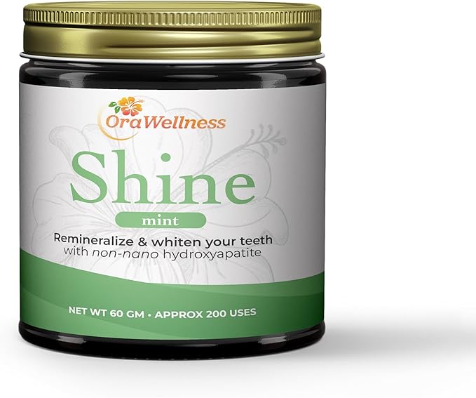 OraWellness Shine Remineralizing Tooth Powder with Hydroxyapatite, Made in The USA, Fluoride Free Tooth Repair, Natural Teeth Whitening Powder, Teeth Polish & Stain Remover, Mint