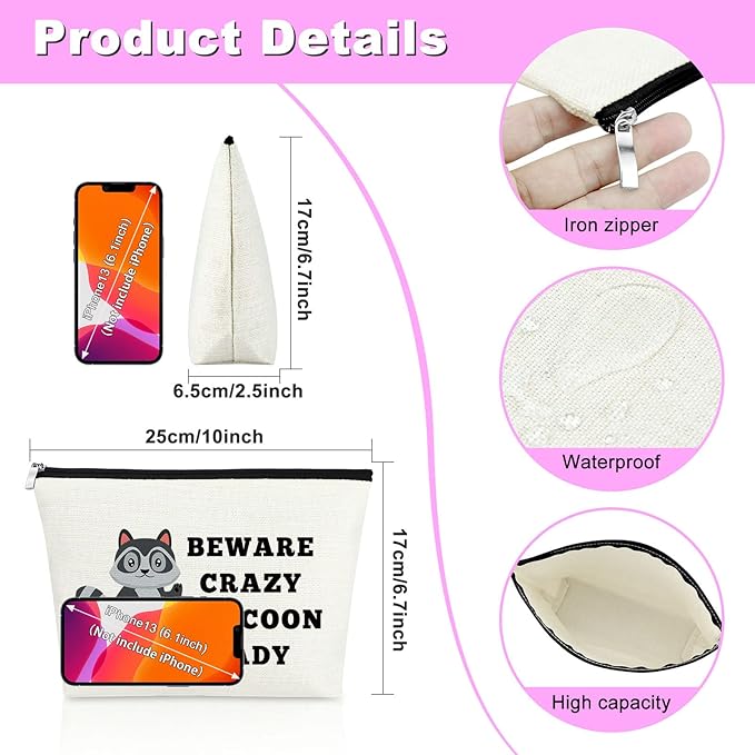 Mxrymvu Raccoon Gifts: Makeup Bag & Travel Cosmetic Bag for Women & Girls - Funny Raccoon Themed Gifts for Animal Lovers