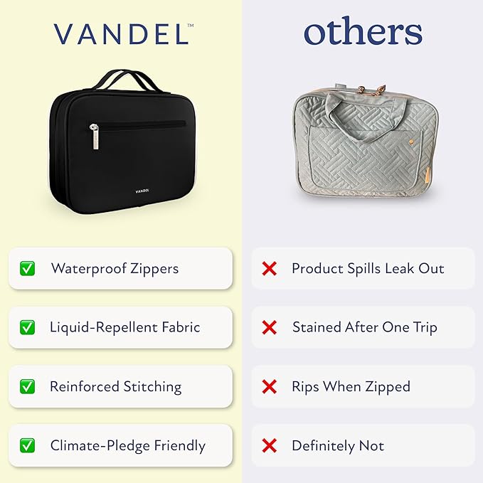 VANDEL Waterproof Hanging Toiletry Bag for Travelling, Hanging Makeup Organizer Bag, Cosmetic Travel Bags for Women, Makeup Case Toiletries Organizer Hygiene Bathroom Shower Caddy - Black