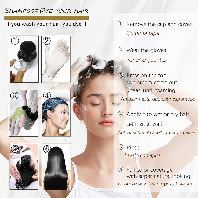 Natural Black Tea Hair Dye Shampoo 3-in-1, 100% Gray Hair Coverage in Minutes, Hair Instant Dye Shampoo for Women Men, Plant Based Hair Color Shampoo with Conditioner, Champu Con Tinte Para Canas