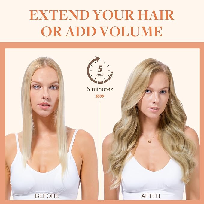 GOO GOO Invisi Edge Clip in Hair Extensions Set, 14inch 130g, 4pcs Injected Seamless PU Clip ins and 5pcs Classical PU Clip ins, Virgin Real Human Hair, #60A