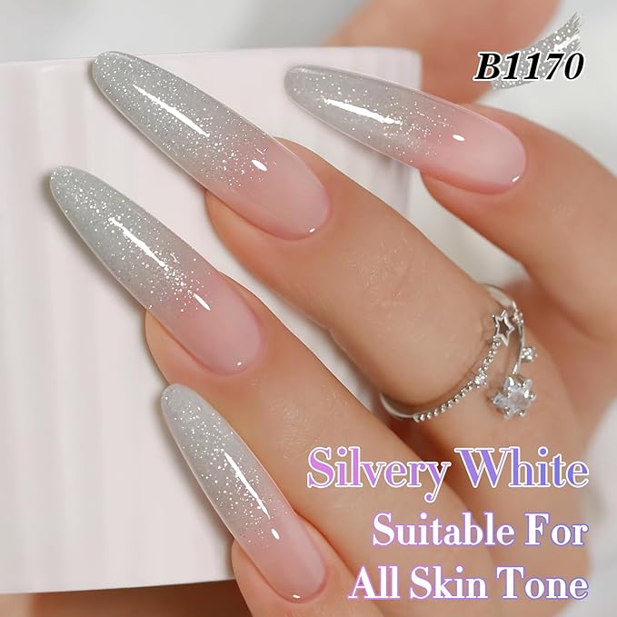 Double Rhythm 0.5Oz Glitter Gel Polish Shimmer Reflective Color for Nail Art Salon DIY Soak Off 15ml Nail Lamp Gel Polish at Home (Silver-B1170)