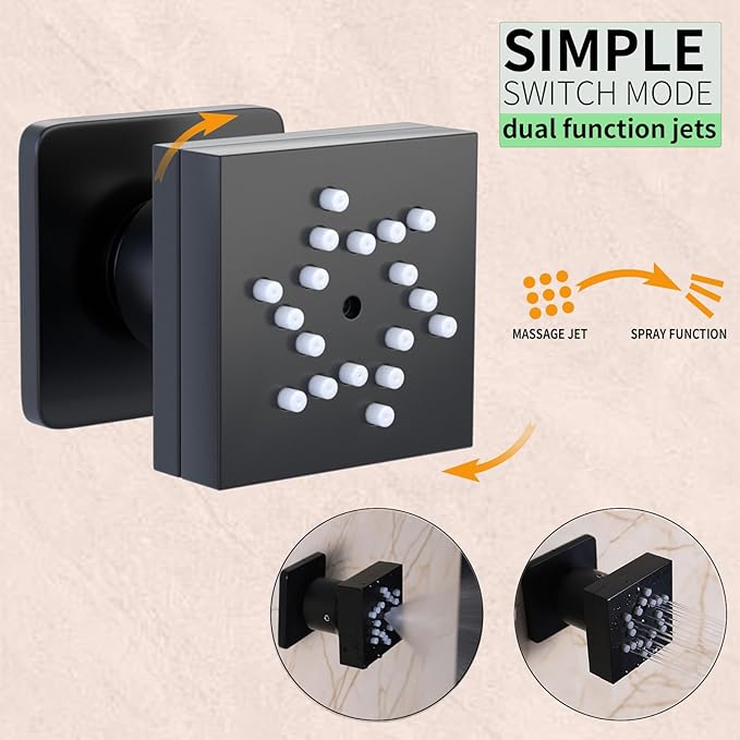 KATAIS Shower System with 12X35 inch Overshower and Dual Side ShowerHead(8 inch), 6 PCS Body Jet and HandHeld Spray, Dual Thermostatic Valve Kit Can Achieve 8 Shower Functions, Matte Black