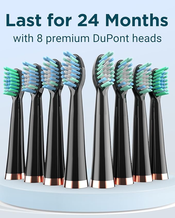 Rtauys Electric Toothbrush for Adults, 8 Brush Heads & Travel Case,5 Modes with 2 Minutes Built in Smart Timer, One Charge for 120 Days, 41000 VPM Motor (Black)