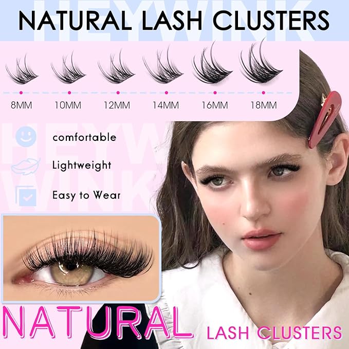 DIY Lash Extension Kit Natural Look Wispy Lash Clusters D Lashes Clusters 8-18mm Eyelash Extension Kit Lash Bond and Seal Lash Tweezers Individual Lashes Lash Cluster Kit For Beginners