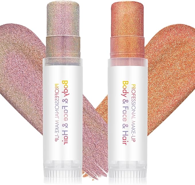 Body Glitter Stick for Face, Body & Hair - Orange & Purple Fine Sparkle Glitter, 2 Pack | Long Lasting Party Makeup for Festival, Rave, Concert & Cosplay