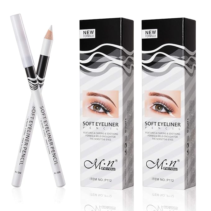 Fashionwu White Eyeliner Pencil Professional Highlighter Eye Liner Pen Soft Strokes Waterproof Long-Lasting Eyeshadow Eye Silkworm Brighten Pencil Beauty Makeup Tool (24pcs)