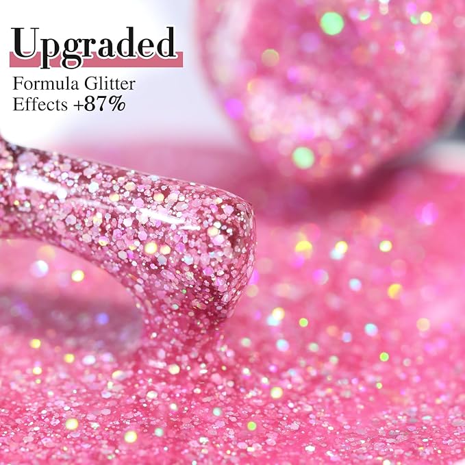 Double Rhythm Gel Polish 15ML Glitter Shimmer Reflective Holographic Color Magnetic for Nail Art Salon DIY at Home (Rose Pink-B1143)