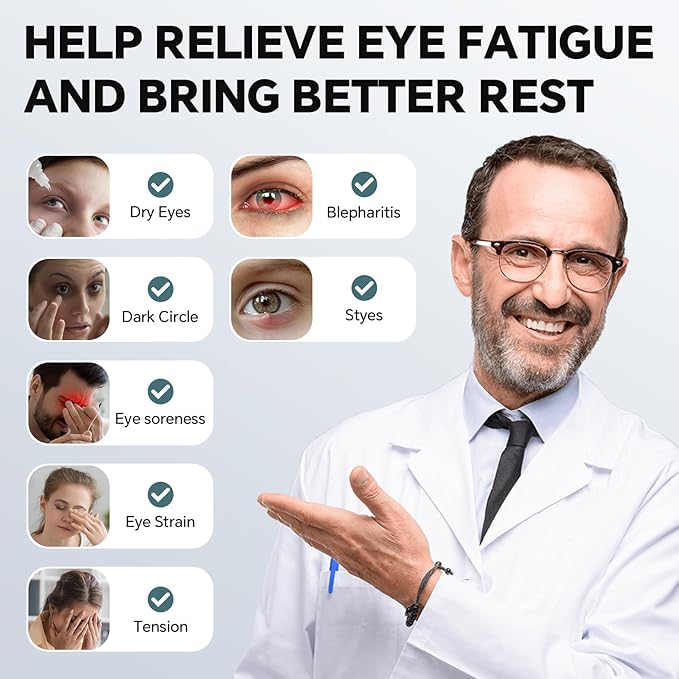 Cordless Heated Eye Mask for Dry Eyes Relief, with 3 Heat Settings, Washable Eye Cover, Warm Heating Pad for Stye Eye Treatment & Travel Use