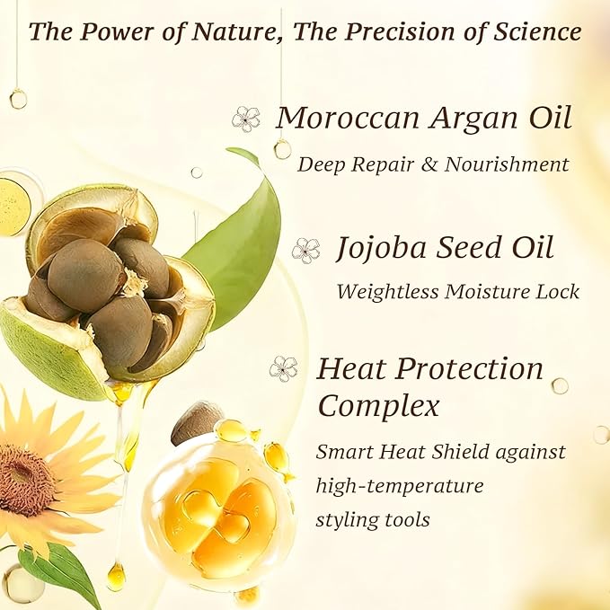 Hair Oil with Argan and Jojoba Seed, Weightless Hair Care Serum for Damage Repair, Frizz, Split Ends & Shine - Heat Protectant Treatment - Paraben, Phthalate & Sulfate Free - 1.7 Fl Oz