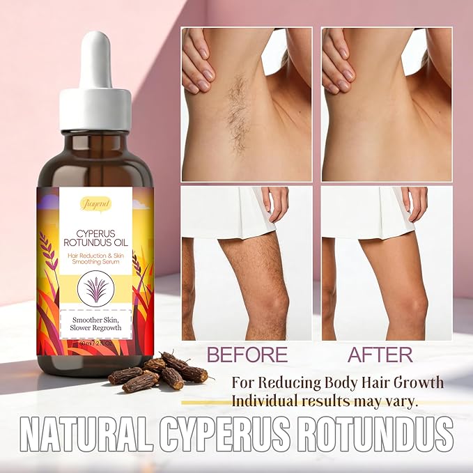 60ML-Cyperus Rotundus Oil for Hair Removal, Natural Cyperus Rotundus Oil, Reduces Body Hair Growth, Pure & Organic, Ideal for All Skin Types