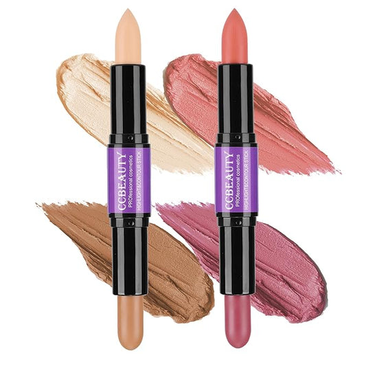 CCbeauty 2pcs 2-IN-1 Matte Contour Highlighter Stick with