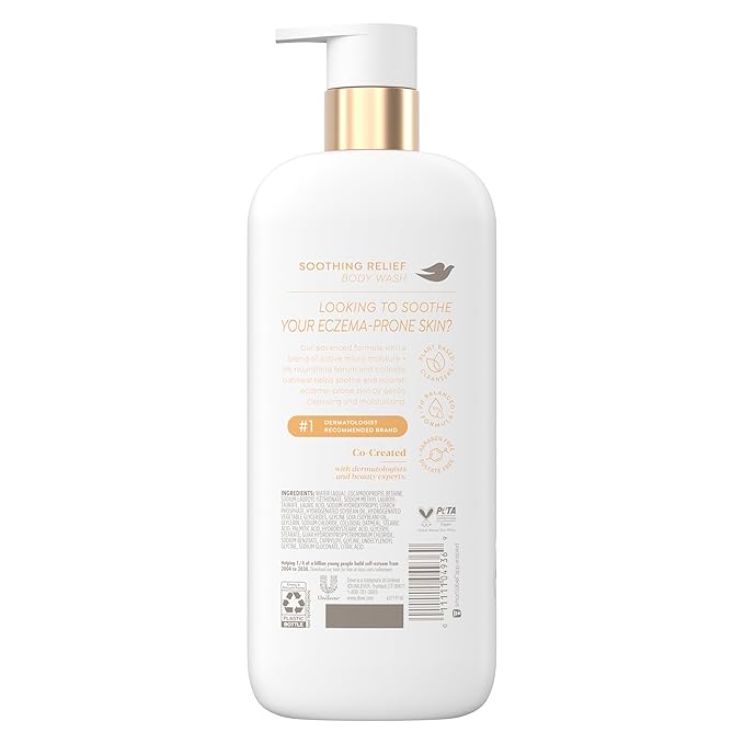 Dove Fragrance Free Body Wash Soothing Relief Moisturizes eczema-prone skin 5% nourishing serum with colloidal oatmeal 18.5 oz
