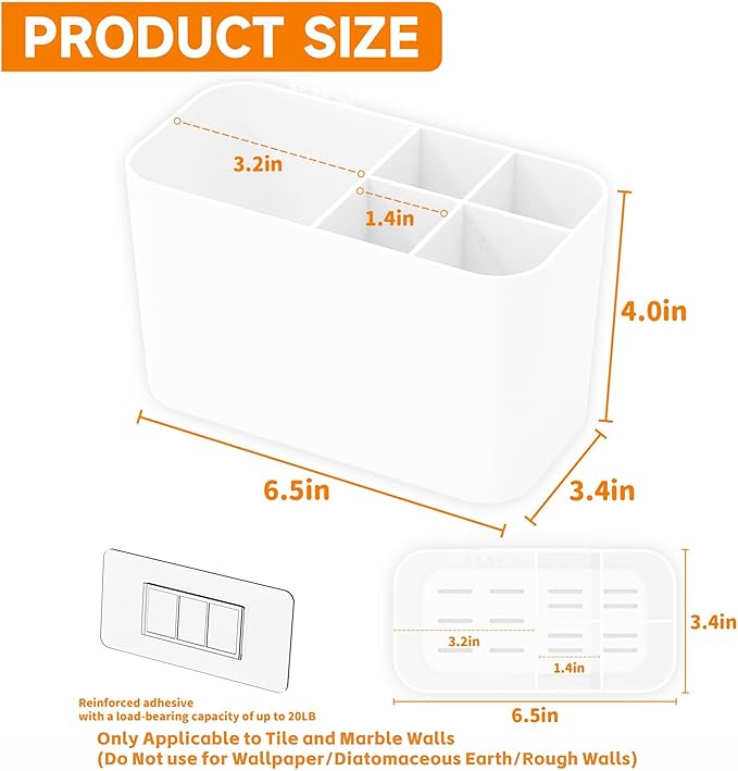 Electric Toothbrush Holder for Bathroom Countertop and Wall Mounted with Adhesive,5 Slots Family Size White Tooth Brush and Paste Holder & Stand,Cute Kids Tooth Rush Holders and Toothpaste Organizer