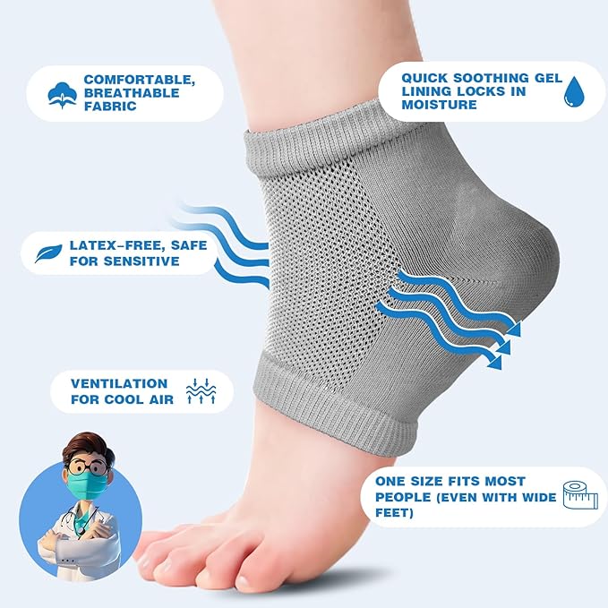 2 Pairs Moisturizing Heel Socks for Cracked Heel Treatment, Foot Care Toeless Socks to Soften and Hydrate Dry Cracked Feet Heels, Cracked Heel Repair Socks, Gel Socks for Dry Cracked Feet