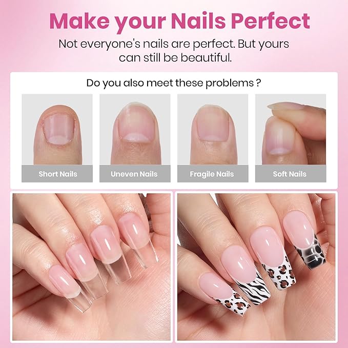 Beetles Gel Nail Tips Flat-X - Square Coffin Medium, 320pcs 16 Sizes, Pre-Etched Half Matte Full Cover Soft Acrylic Press on Easy DIY False Nail Extension Salon for Flat & Natural Nail Beds
