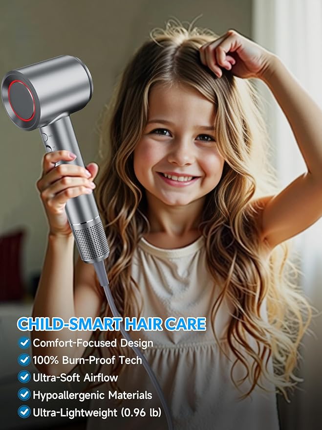 2026 Hair Dryer, Blow Dryer with Diffuser - 200,000 RPM High-Speed Ionic Technology for Women and Man, 1200M Negative Ions & Brushless Motor, Low Noise Design with Magnetic Nozzle Attachments (Silver)