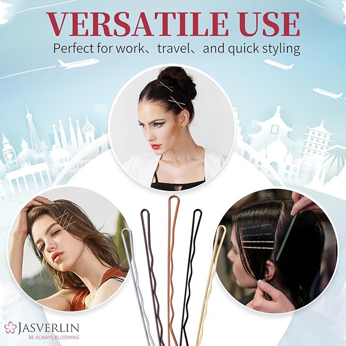 2.36" Large Bobby Pins for Women Thick Hair 250 Pcs, Jumbo Long Hair Pins Blonde Brown Black Sliver, Decorative Secure Hold Bulk Hairpins for Updo Bun Styling (6 cm)