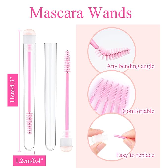 Dming 50pcs Eyelash brush Lash Wand Makeup tool Eyelash Extension supplies Cleaning brush Diamond Mascara sky pink