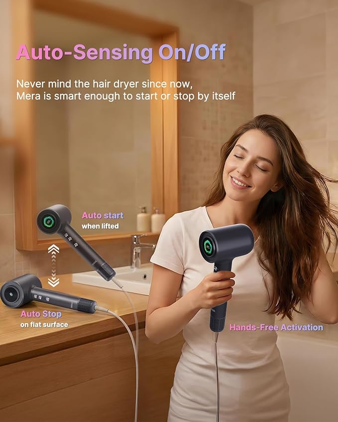 Professional Bi-Ionic Aromatic Hair Dryer- mera PRO -Fast Drying Salon Results Blowdryer w/Magnetic Diffuser & Aromatherapy Nozzle, One Button Safe Mode, cUL Certified, Lightweight for Travel