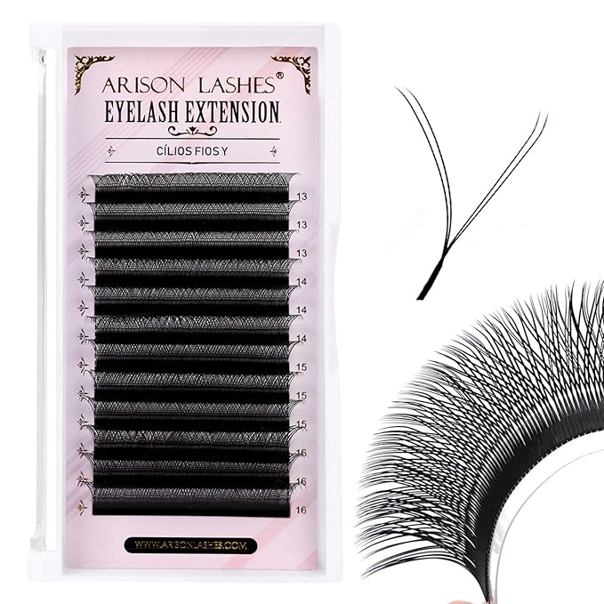 Arison Lashes YY Eyelash Extension Y Lashes D Curl Mix Tray Premade Fans Volume Y Shape Faux Mink Matte 12 rows Cluster pre Fanned Soft Eye Lashes(YY-0.07-D-13-16mix)