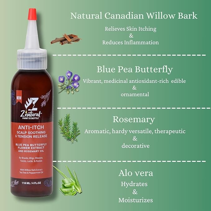 Z’natural Scalp Oil for Dry Itchy Scalp | Anti Dandruff Hair Growth Oil | Natural Ingredient Rosemary, Aloe Vera, Blue Pea Butterfly & Willow Bark | Anti-Itch Relief with Cruelty Free Formula – 118 ml